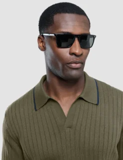 V-Neck Knit Short Sleeve Polo Green Night