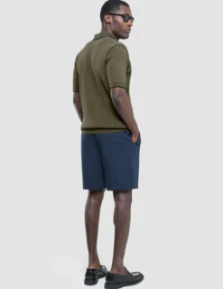 V-Neck Knit Short Sleeve Polo Green Night