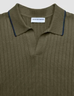V-Neck Knit Short Sleeve Polo Green Night