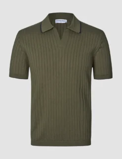 V-Neck Knit Short Sleeve Polo Green Night
