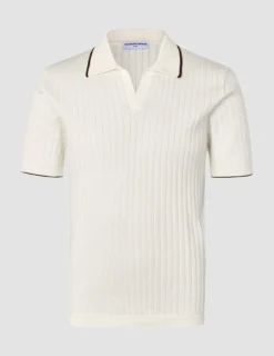 V-Neck Knit Short Sleeve Polo White