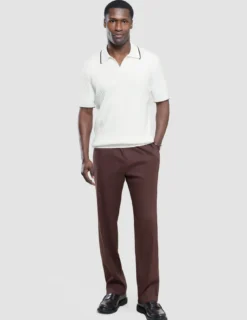 V-Neck Knit Short Sleeve Polo White