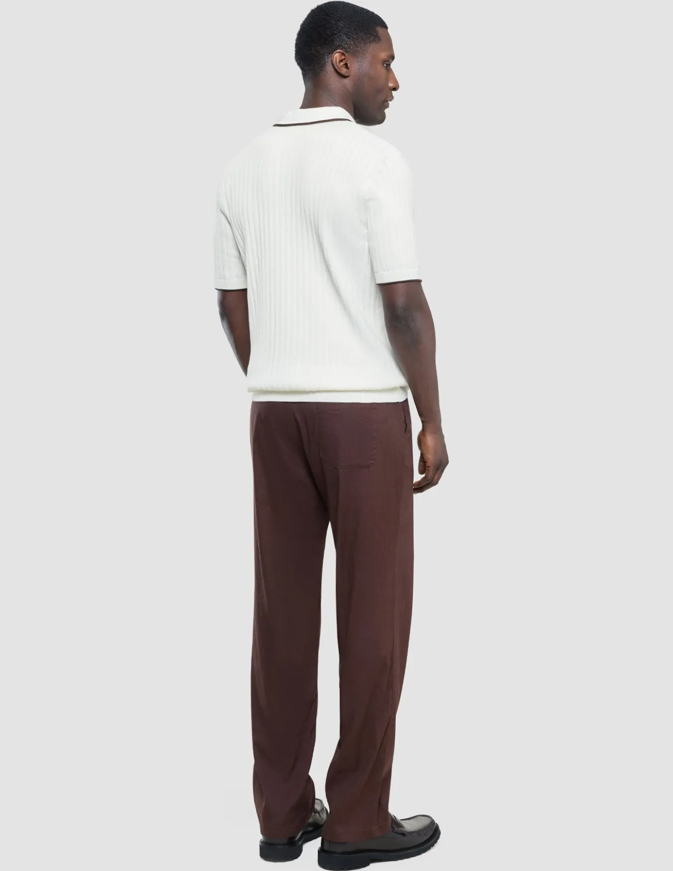 V-Neck Knit Short Sleeve Polo White