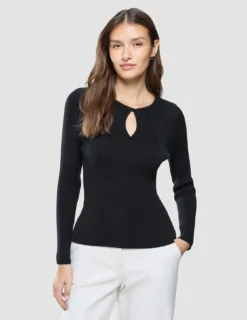 Women Fine Knit Rib Long Sleeve Black