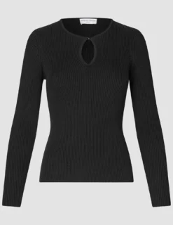 Women Fine Knit Rib Long Sleeve Black