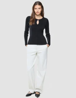 Women Fine Knit Rib Long Sleeve Black