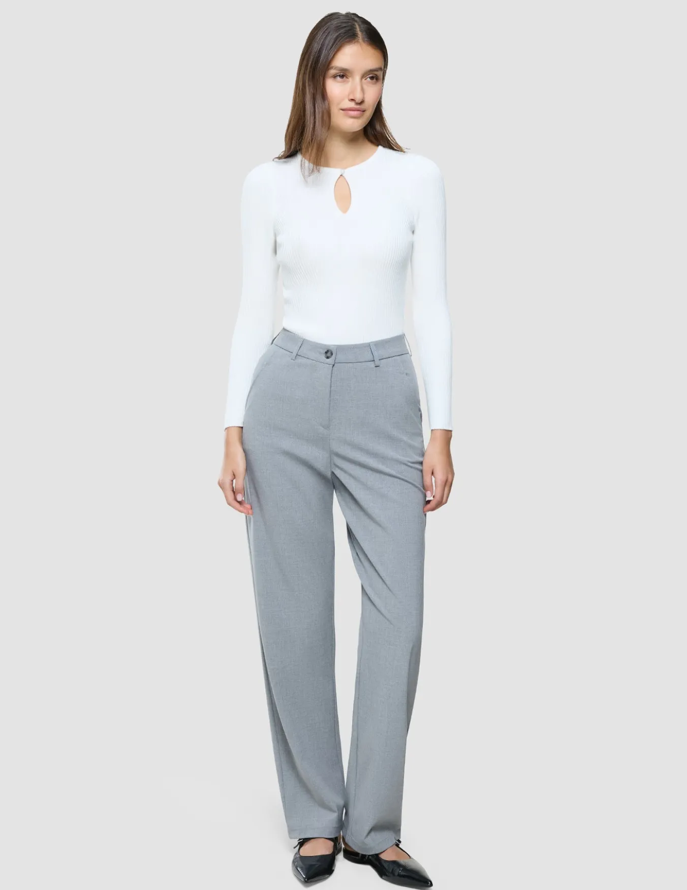 Women Fine Knit Rib Long Sleeve Off White