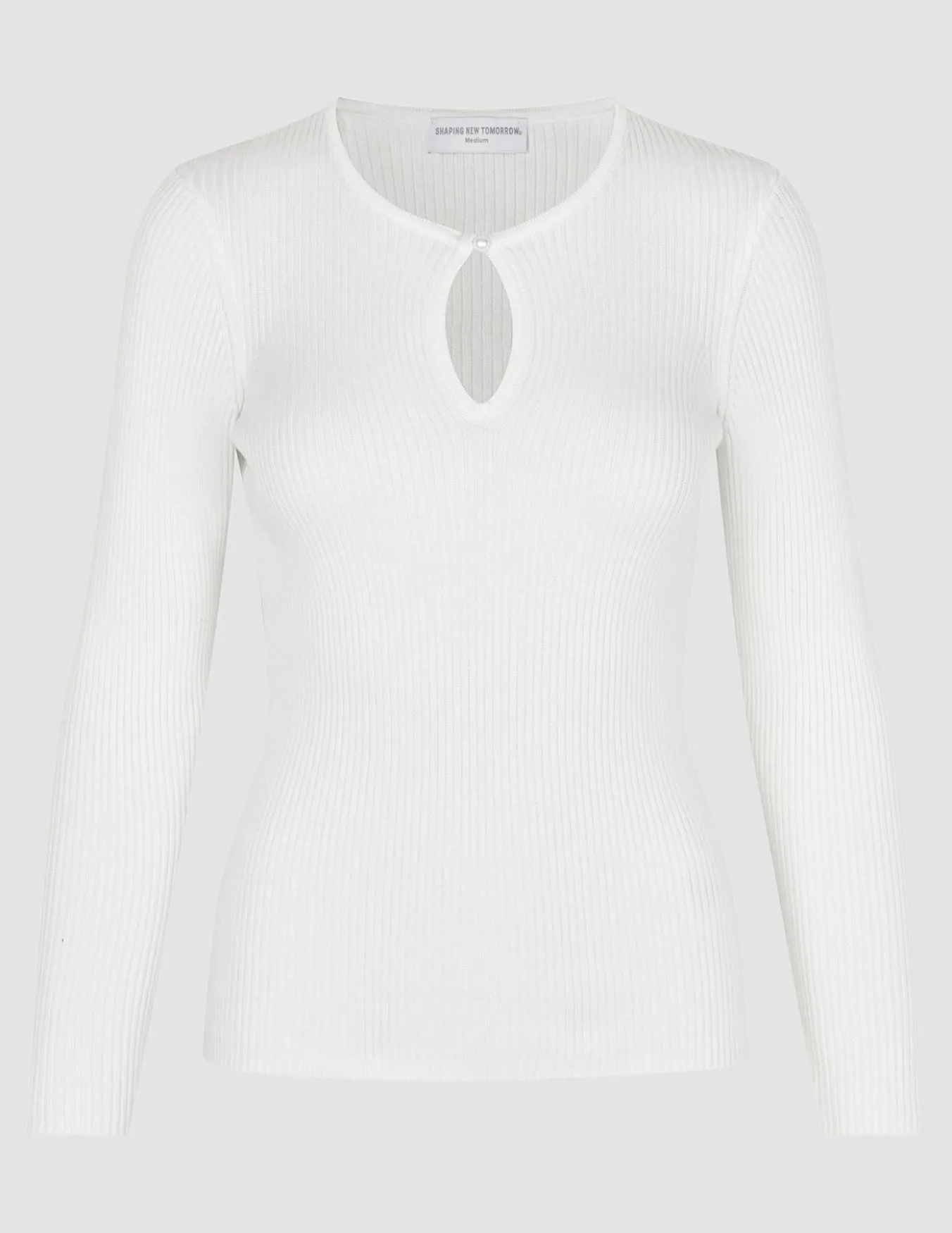 Women Fine Knit Rib Long Sleeve Off White