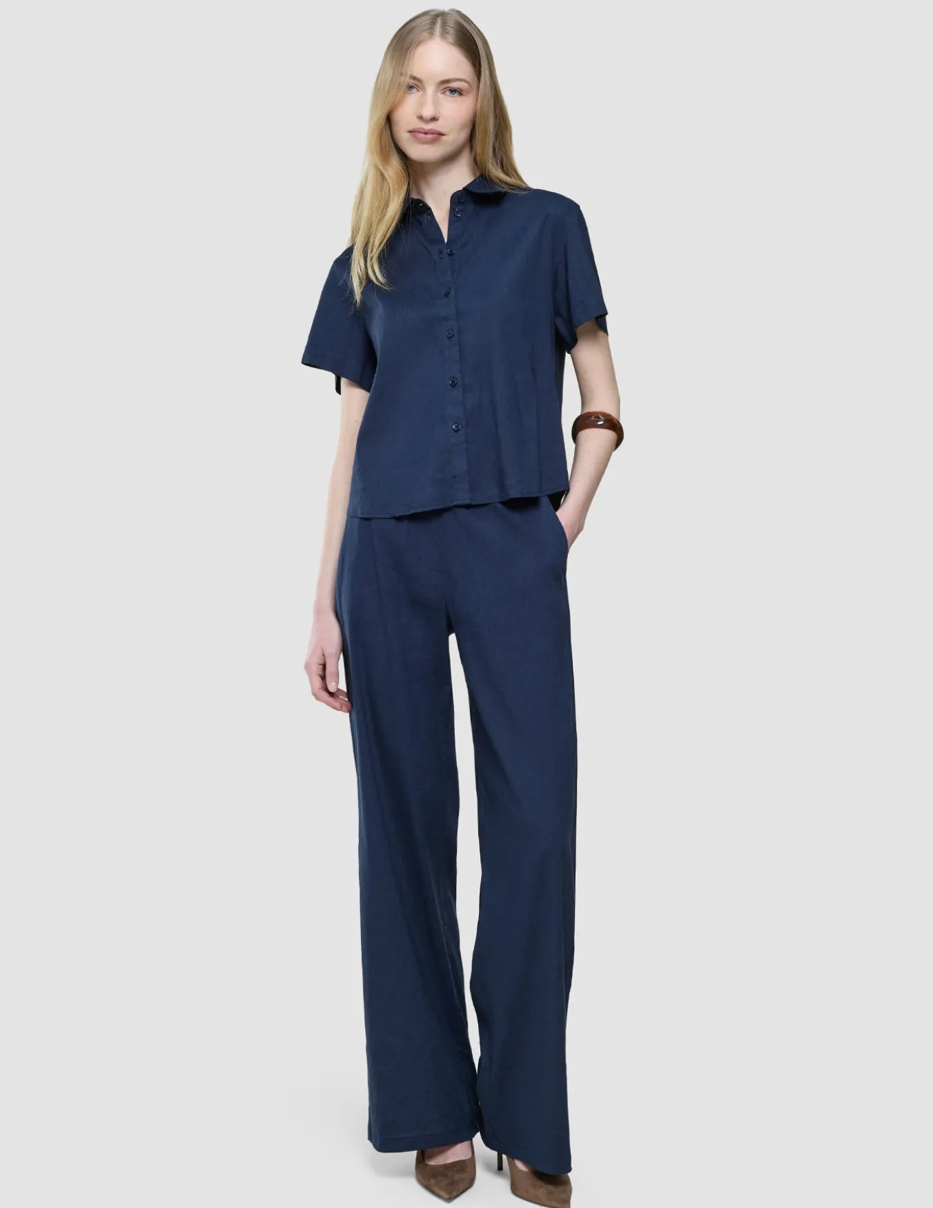 Women Linen Shirt Short Sleeved Night Sky