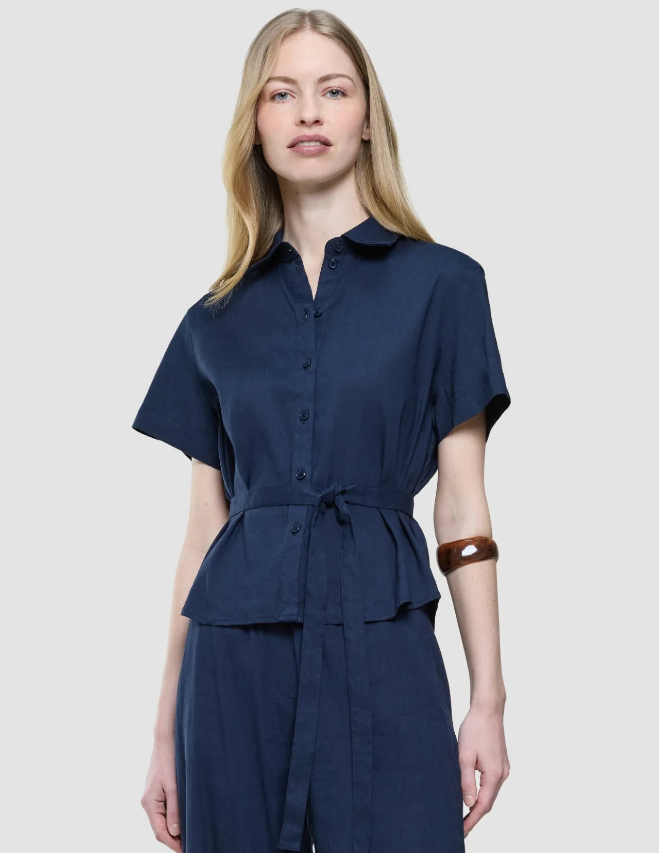 Women Linen Shirt Short Sleeved Night Sky