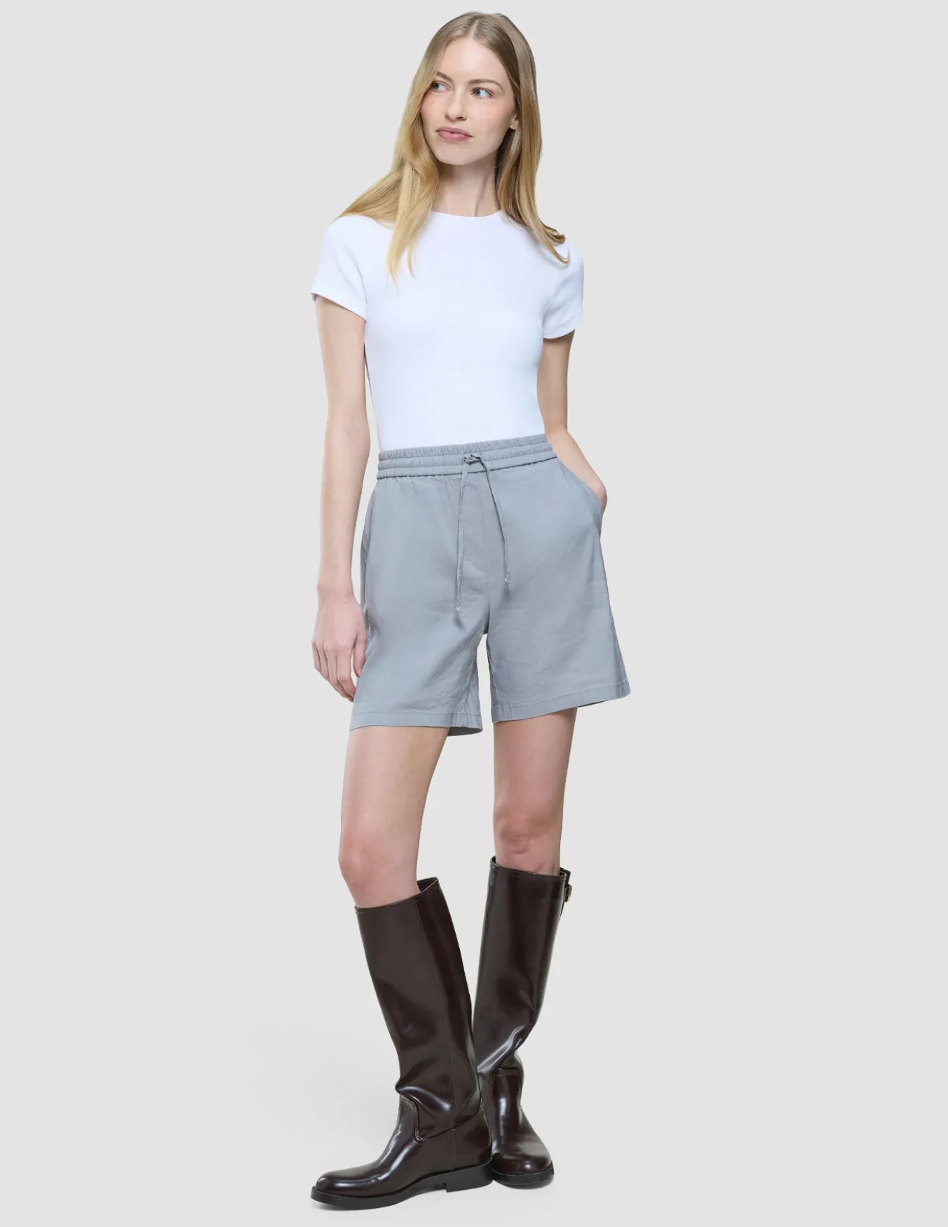 Women Linen Shorts Relaxed Stone Grey