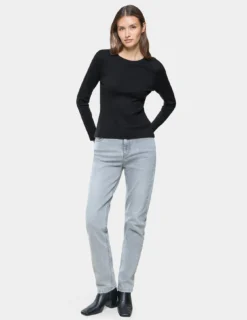 Women Rib T-Shirt Long Sleeve Black
