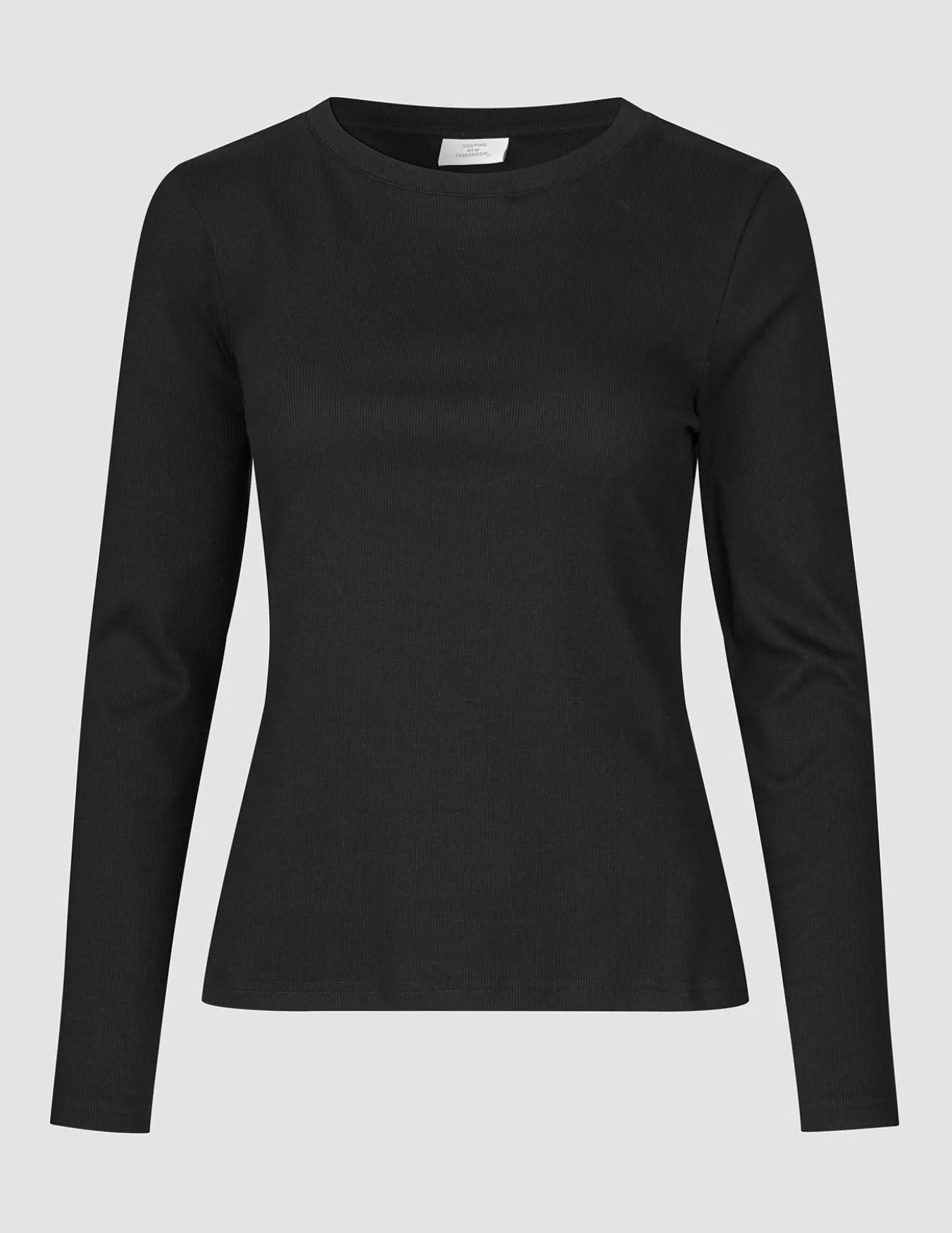 Women Rib T-Shirt Long Sleeve Black