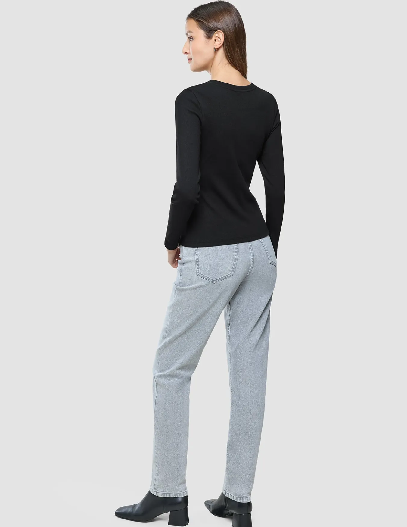 Women Rib T-Shirt Long Sleeve Black