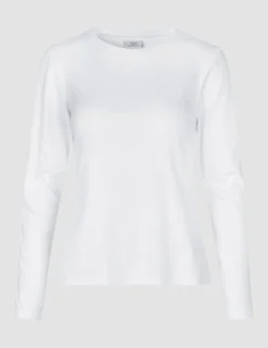 Women Rib T-Shirt Long Sleeve White