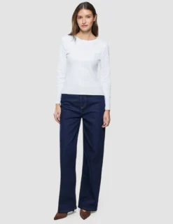 Women Rib T-Shirt Long Sleeve White
