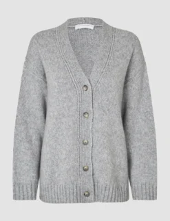 Women's Chunky Soft Wool Knit Cardigan Medium Grey Melange