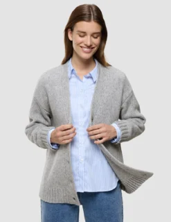 Women's Chunky Soft Wool Knit Cardigan Medium Grey Melange