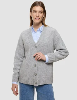 Women's Chunky Soft Wool Knit Cardigan Medium Grey Melange