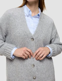 Women's Chunky Soft Wool Knit Cardigan Medium Grey Melange