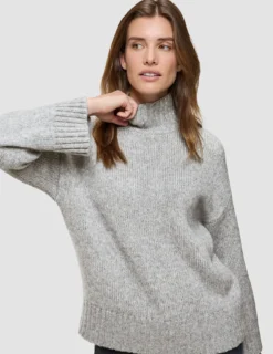 Women's Chunky Soft Wool Knit Turtleneck Medium Grey Melange