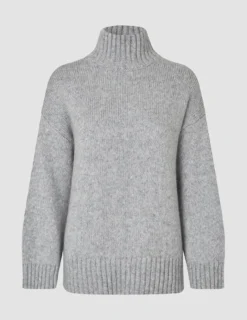 Women's Chunky Soft Wool Knit Turtleneck Medium Grey Melange