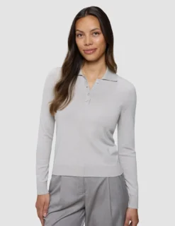 Women's Elevated Knit Polo Cold Beige Melange