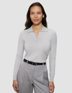 Women's Elevated Knit Polo Cold Beige Melange