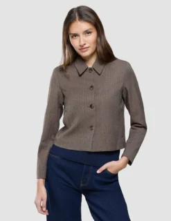 Women Serene Short Jacket Brown Stone Herringbone