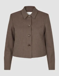 Women Serene Short Jacket Brown Stone Herringbone