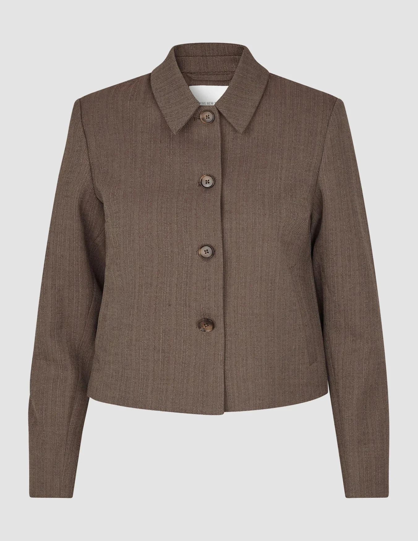 Women Serene Short Jacket Brown Stone Herringbone