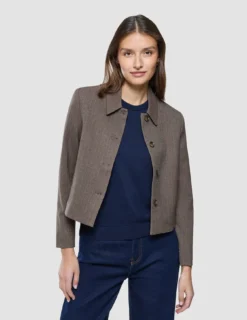 Women Serene Short Jacket Brown Stone Herringbone