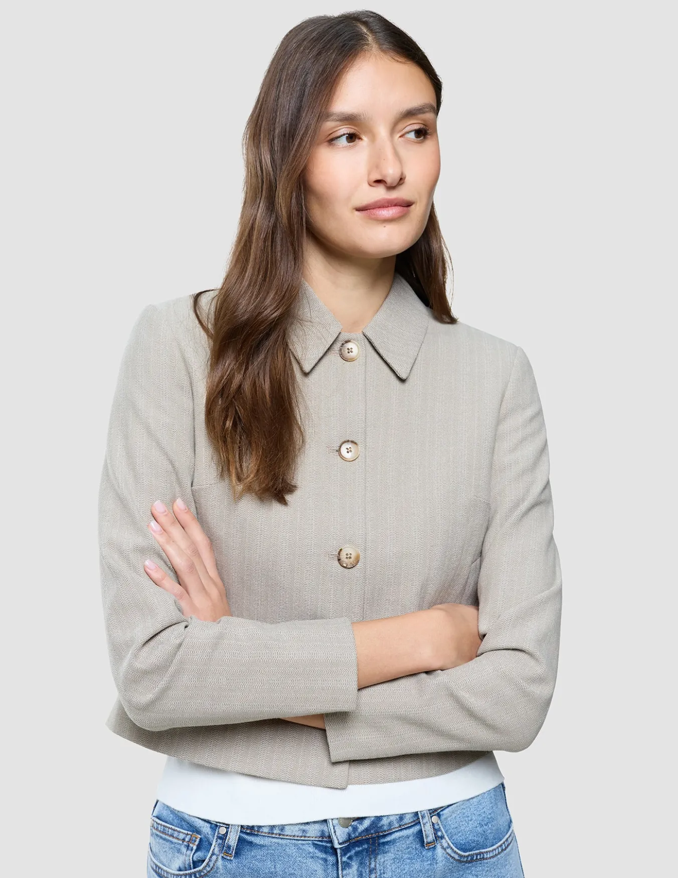 Women Serene Short Jacket Burnt Sugar Herringbone