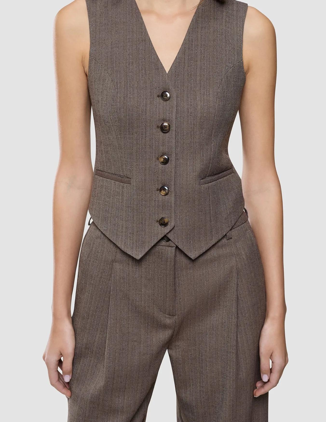 Women Serene Short Vest Brown Stone Herringbone