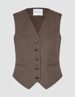 Women Serene Short Vest Brown Stone Herringbone