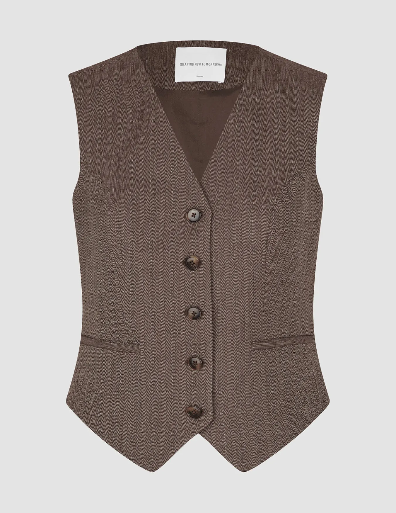 Women Serene Short Vest Brown Stone Herringbone