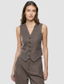 Women Serene Short Vest Brown Stone Herringbone