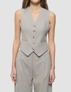 Women Serene Short Vest Burnt Sugar Herringbone
