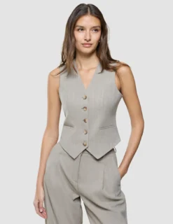Women Serene Short Vest Burnt Sugar Herringbone