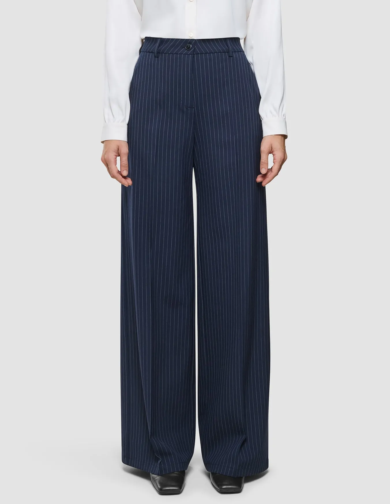 Women's Essential Pants Wide Navy Pinstripe