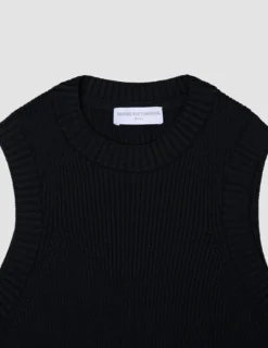 Women's Fine Knit Rib Vest Black
