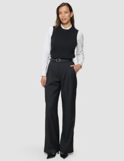 Women's Fine Knit Rib Vest Black