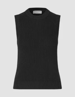 Women's Fine Knit Rib Vest Black