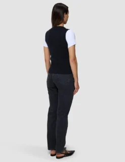 Women's Fine Knit Rib Vest Black