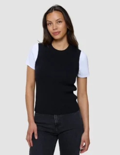 Women's Fine Knit Rib Vest Black