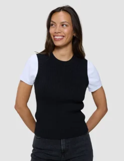 Women's Fine Knit Rib Vest Black