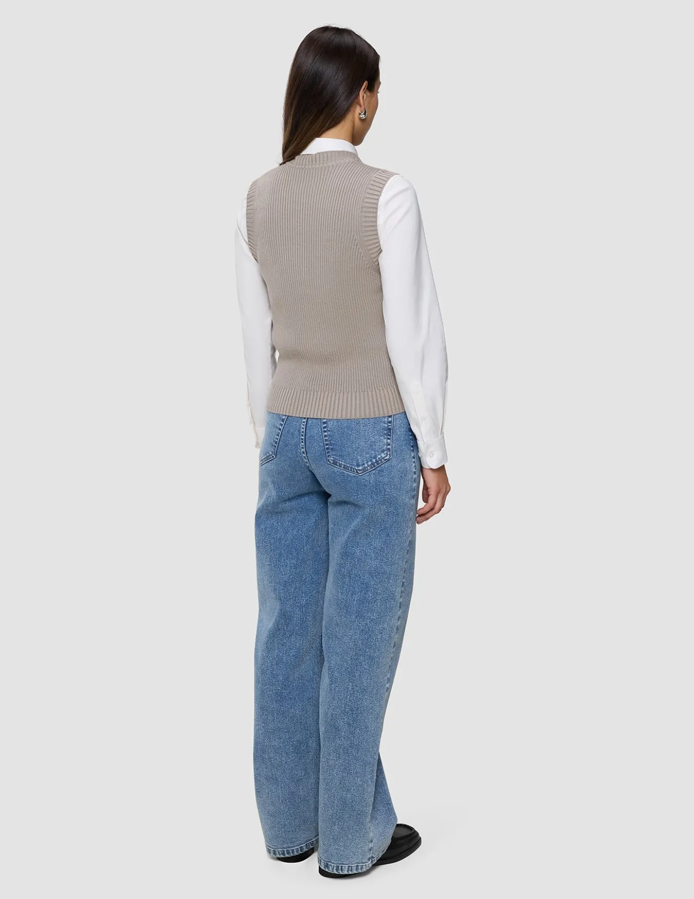 Women's Fine Knit Rib Vest Dark Sand