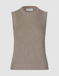Women's Fine Knit Rib Vest Dark Sand