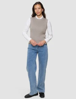 Women's Fine Knit Rib Vest Dark Sand