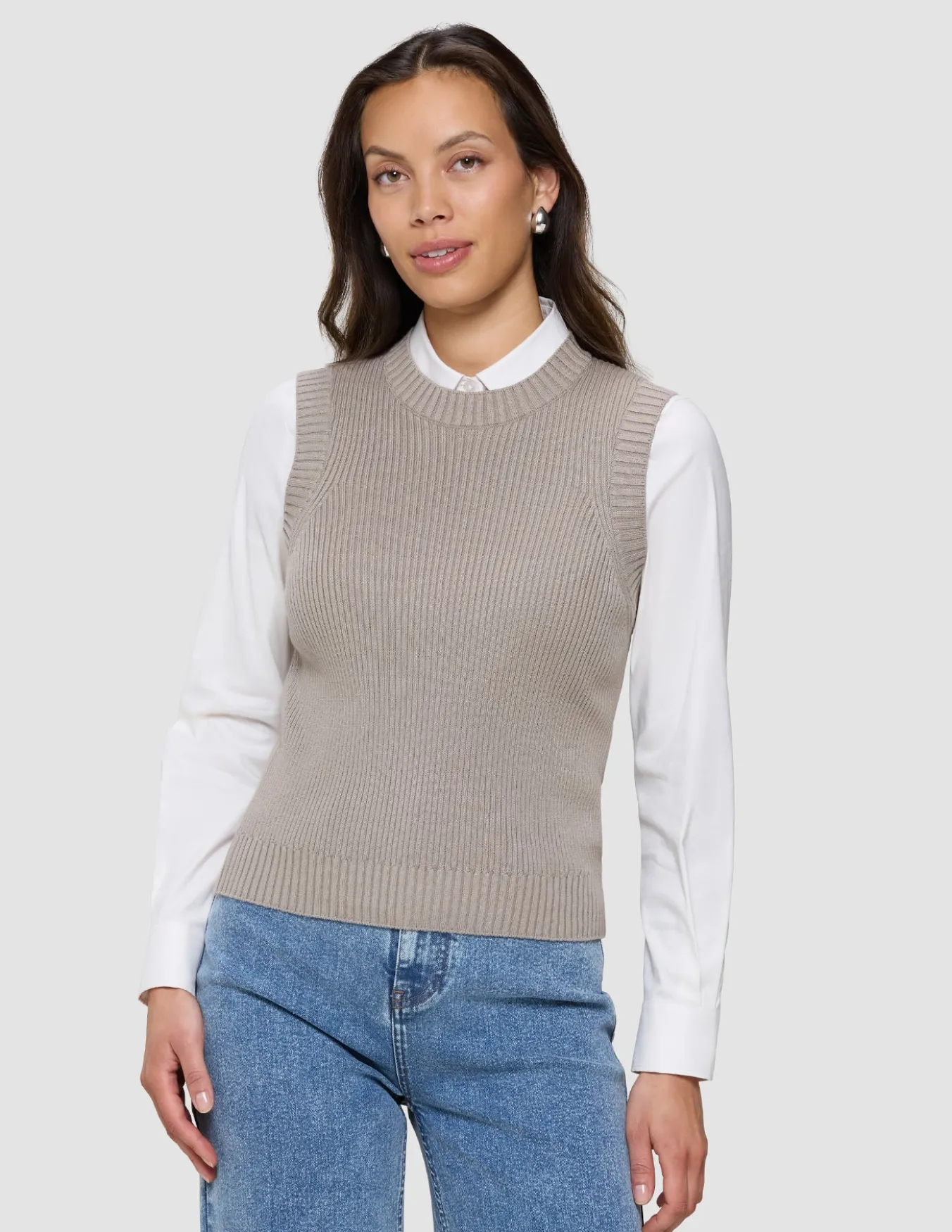 Women's Fine Knit Rib Vest Dark Sand